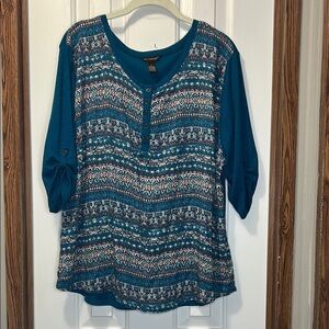 Bit & Bridle Blue and White Patterned Blouse